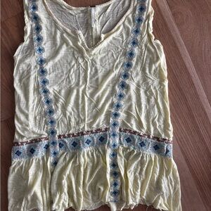 Free People Yellow Tunic with Blue Embroidery